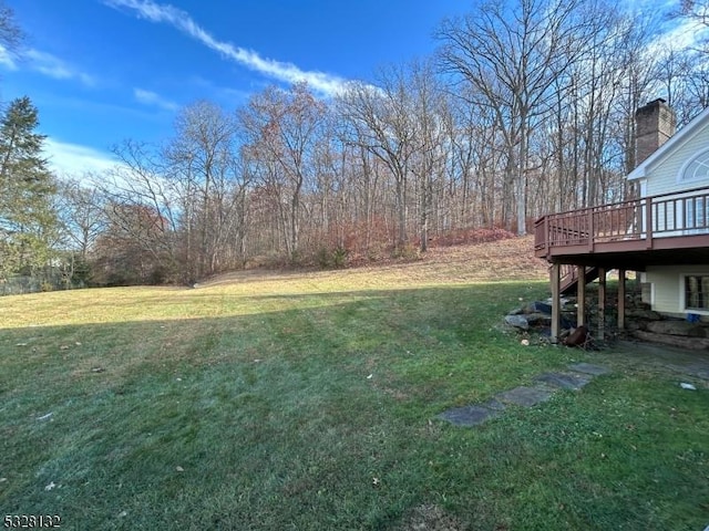 view of yard with a wooden deck