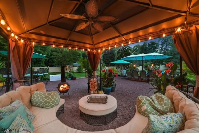 view of patio / terrace with a gazebo and an outdoor living space