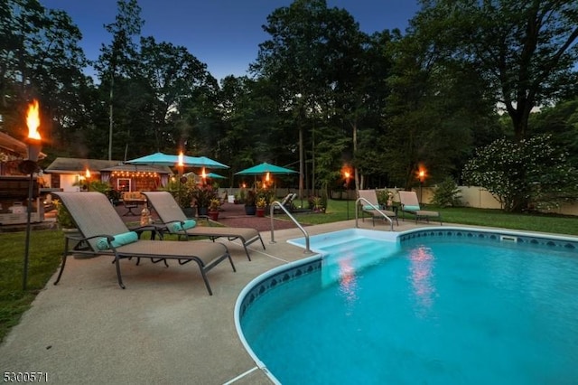 view of pool featuring a patio