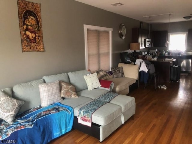 living room with hardwood / wood-style floors