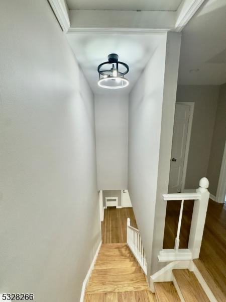 staircase featuring hardwood / wood-style flooring