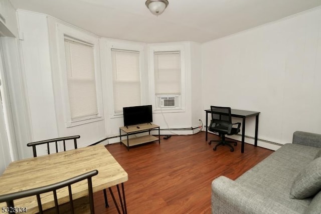 living room with dark hardwood / wood-style floors