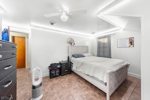 bedroom featuring ceiling fan