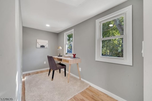 office space featuring hardwood / wood-style flooring and a healthy amount of sunlight