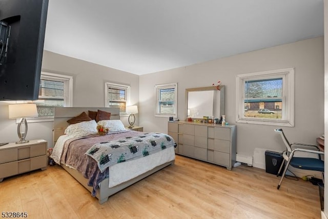 bedroom featuring light hardwood / wood-style floors and multiple windows