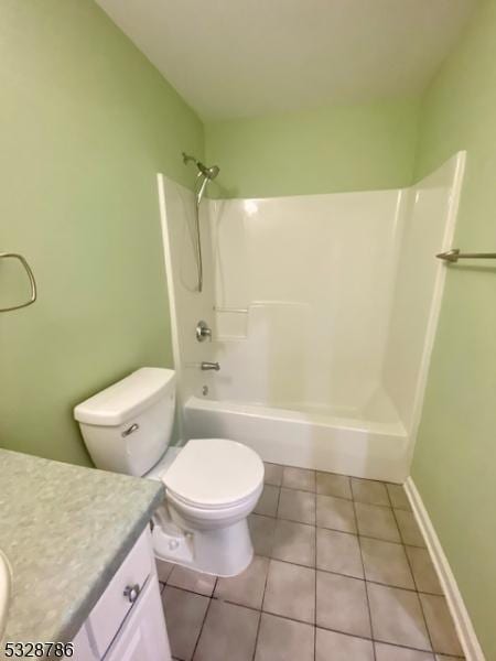 full bathroom featuring tile patterned floors, shower / tub combination, vanity, and toilet