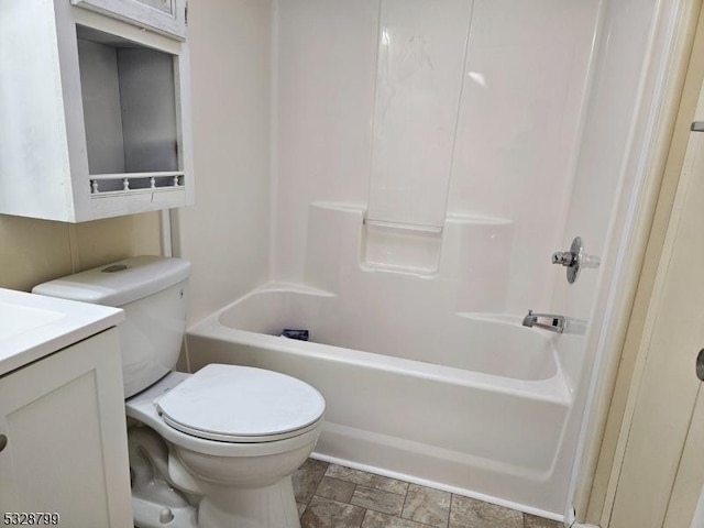 full bathroom featuring shower / washtub combination, vanity, and toilet