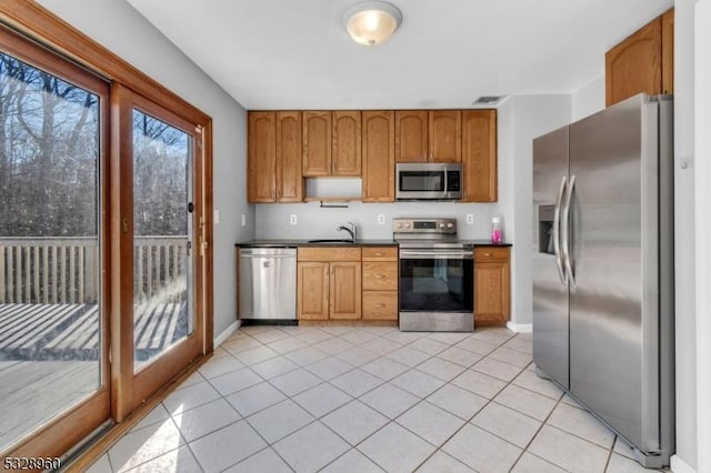 kitchen featuring sink, stainless steel appliances, and light tile patterned flooring