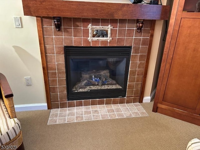 200 State Rt 94 Unit 338, Vernon Twp, NJ 07462 - detailed view of a tiled fireplace and carpet floors