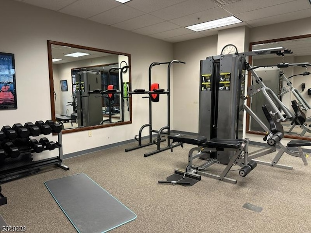 200 State Rt 94 Unit 338, Vernon Twp, NJ 07462 - exercise room featuring baseboards and a paneled ceiling