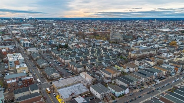 view of aerial view at dusk