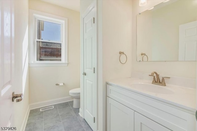 bathroom featuring tile patterned flooring, vanity, and toilet