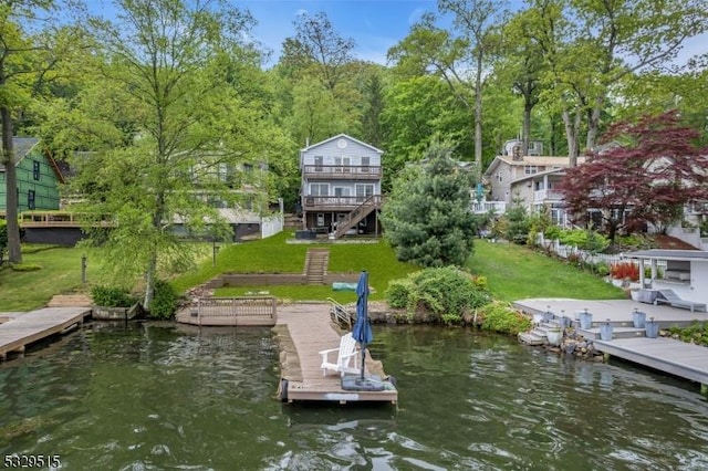 413B Lakeside Blvd, Hopatcong Boro, NJ 07843 - dock area featuring a water view, a yard, and stairs