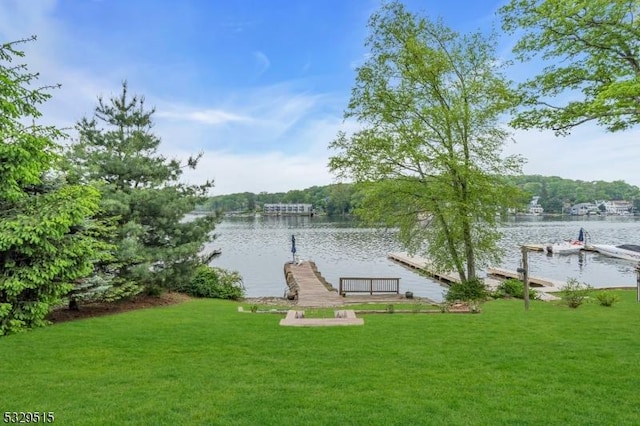 413B Lakeside Blvd, Hopatcong Boro, NJ 07843 - dock featuring a water view and a lawn
