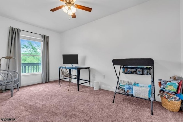 413B Lakeside Blvd, Hopatcong Boro, NJ 07843 - bedroom with carpet, baseboards, ceiling fan, an office area, and vaulted ceiling
