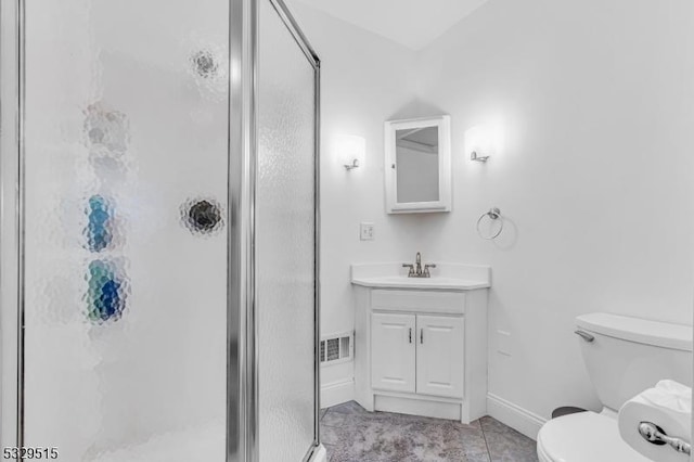 413B Lakeside Blvd, Hopatcong Boro, NJ 07843 - full bathroom with a shower stall, toilet, vanity, baseboards, and tile patterned floors