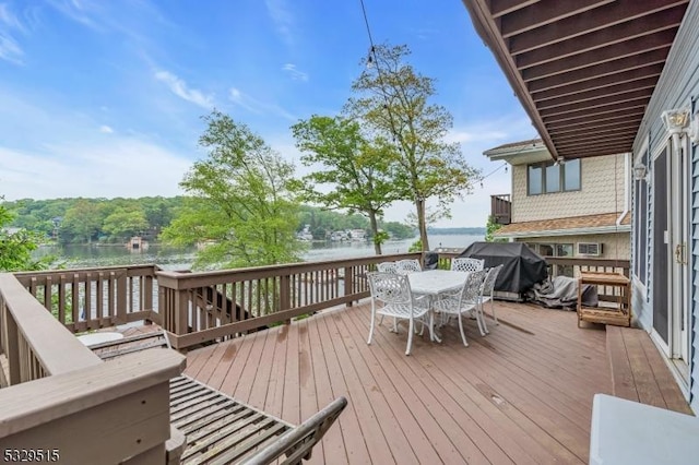 413B Lakeside Blvd, Hopatcong Boro, NJ 07843 - wooden deck with a water view and outdoor dining area