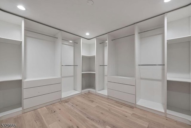 walk in closet with light wood-style floors