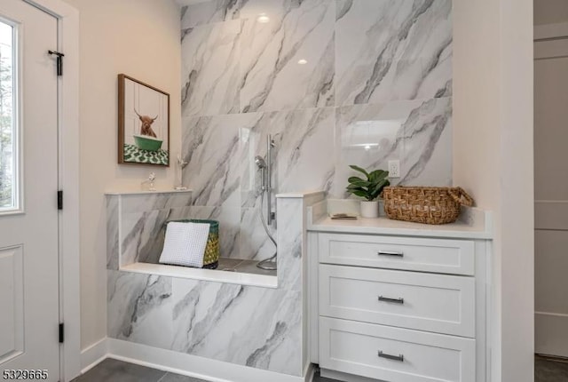 interior details with a marble finish shower