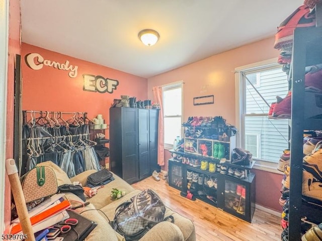 bedroom with hardwood / wood-style flooring