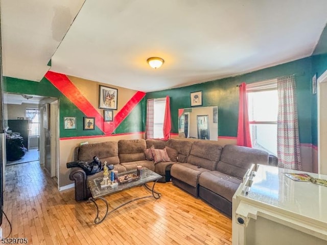 living room featuring light hardwood / wood-style floors and a healthy amount of sunlight