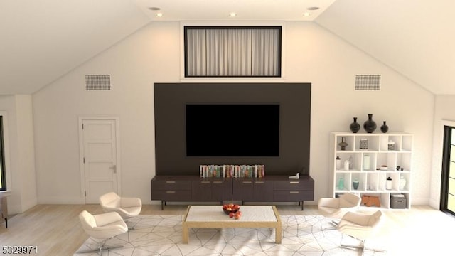 136-2 Mount Harmony Rd, Bernardsville Boro, NJ 07924 - living area with visible vents, wood finished floors, and vaulted ceiling