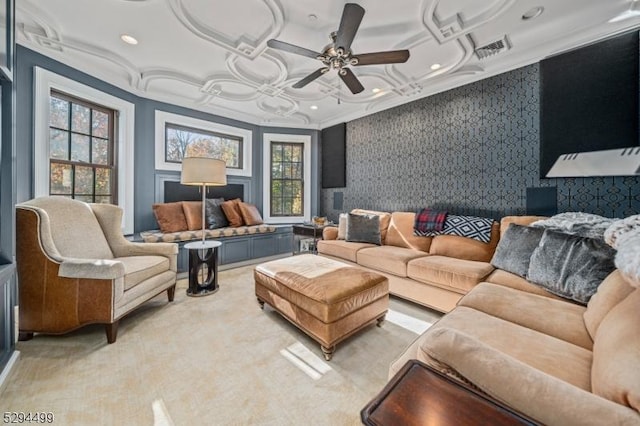 home theater featuring ceiling fan