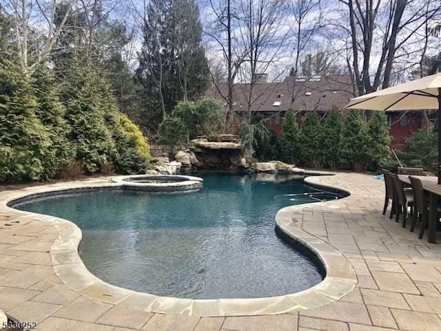 view of pool with an in ground hot tub and a patio