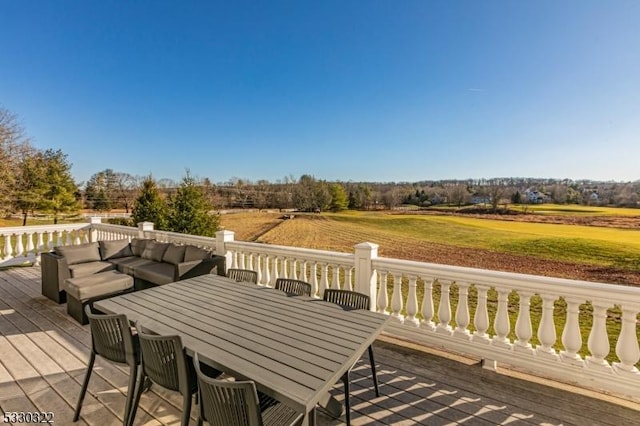 wooden deck featuring an outdoor living space