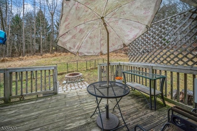 deck featuring a fire pit