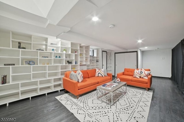 living room featuring recessed lighting and wood finished floors