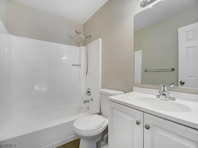 full bathroom with vanity, shower / bath combination, and toilet