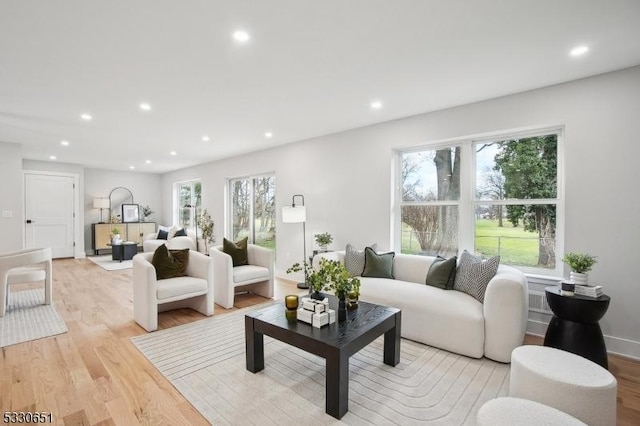 living room featuring light hardwood / wood-style flooring and plenty of natural light