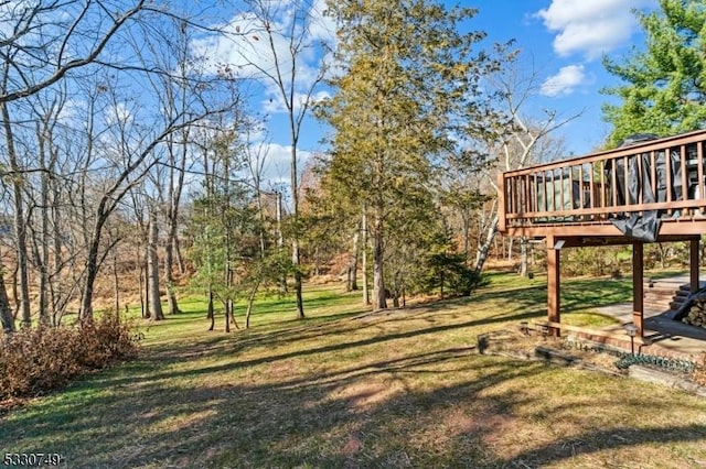 view of yard featuring a wooden deck