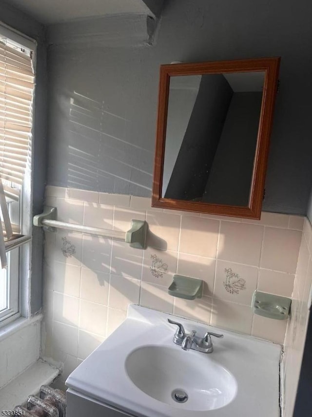 bathroom featuring tasteful backsplash, a healthy amount of sunlight, and sink