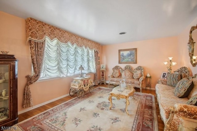 living room with hardwood / wood-style flooring