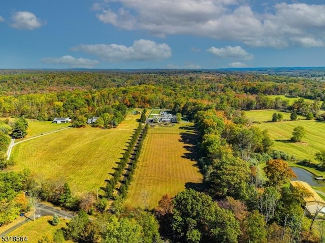 aerial view featuring a rural view and a water view