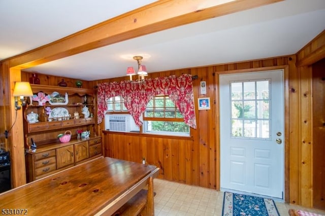 interior space with wooden walls