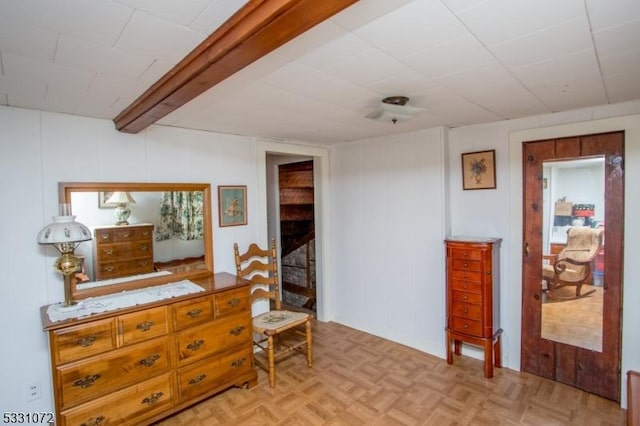 living area with light parquet flooring