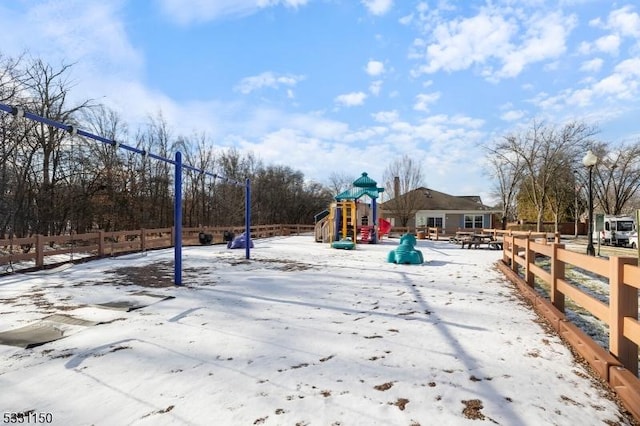 view of snow covered playground