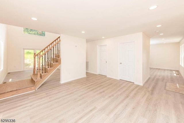 unfurnished living room with light hardwood / wood-style flooring