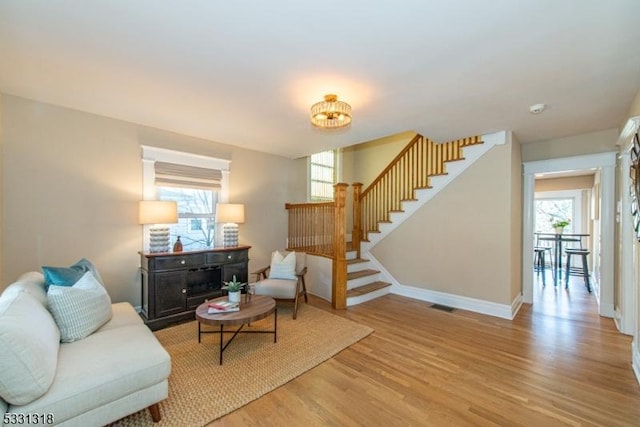 living room with hardwood / wood-style flooring