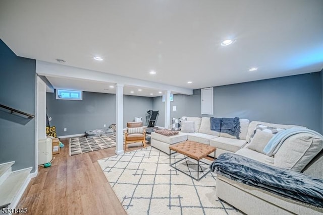 living room with light wood-type flooring