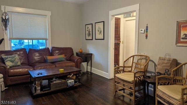 living room with dark hardwood / wood-style floors