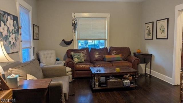 living room featuring dark hardwood / wood-style flooring