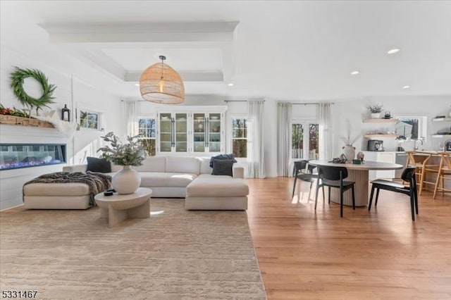 living room with light hardwood / wood-style floors