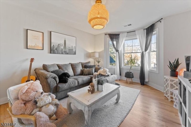 living room featuring light hardwood / wood-style floors