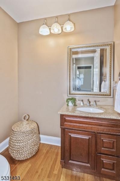 bathroom featuring vanity, toilet, and wood-type flooring