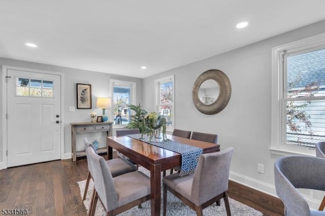 dining space featuring dark wood-type flooring