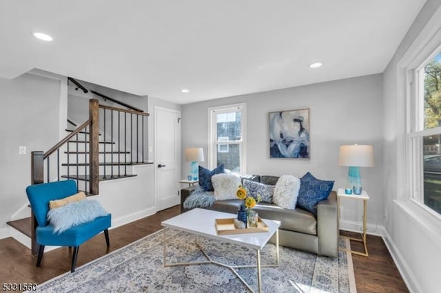 living room featuring dark hardwood / wood-style flooring